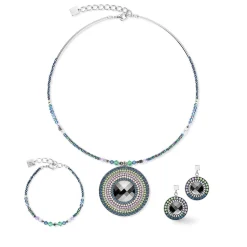 COEUR DE LION Kristallketten-Halskette Amulett Statement Dunkelgrün