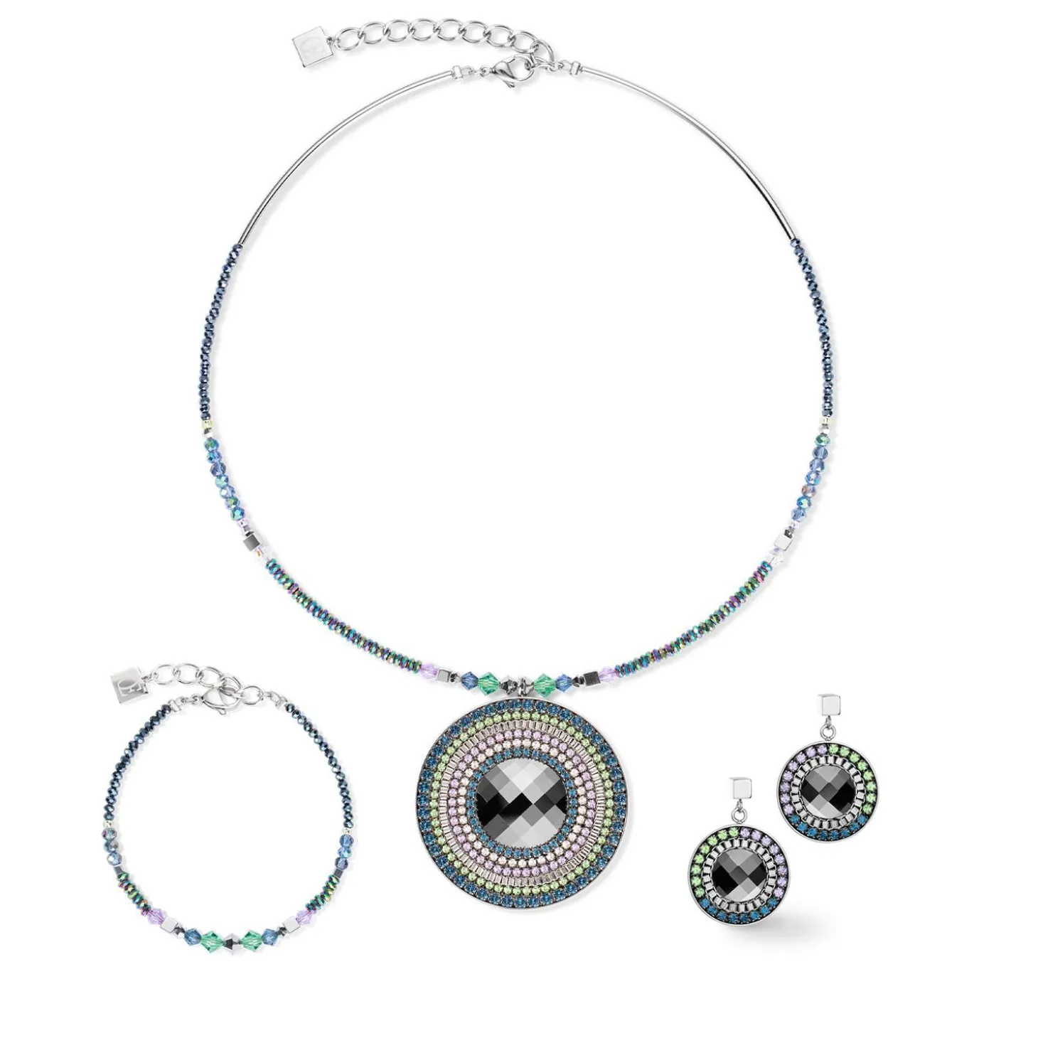 COEUR DE LION Kristallketten-Halskette Amulett Statement Dunkelgrün
