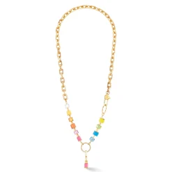 COEUR DE LION Lange Halsketten-Halskette Cube Fusion Charm Gold-Regenbogen