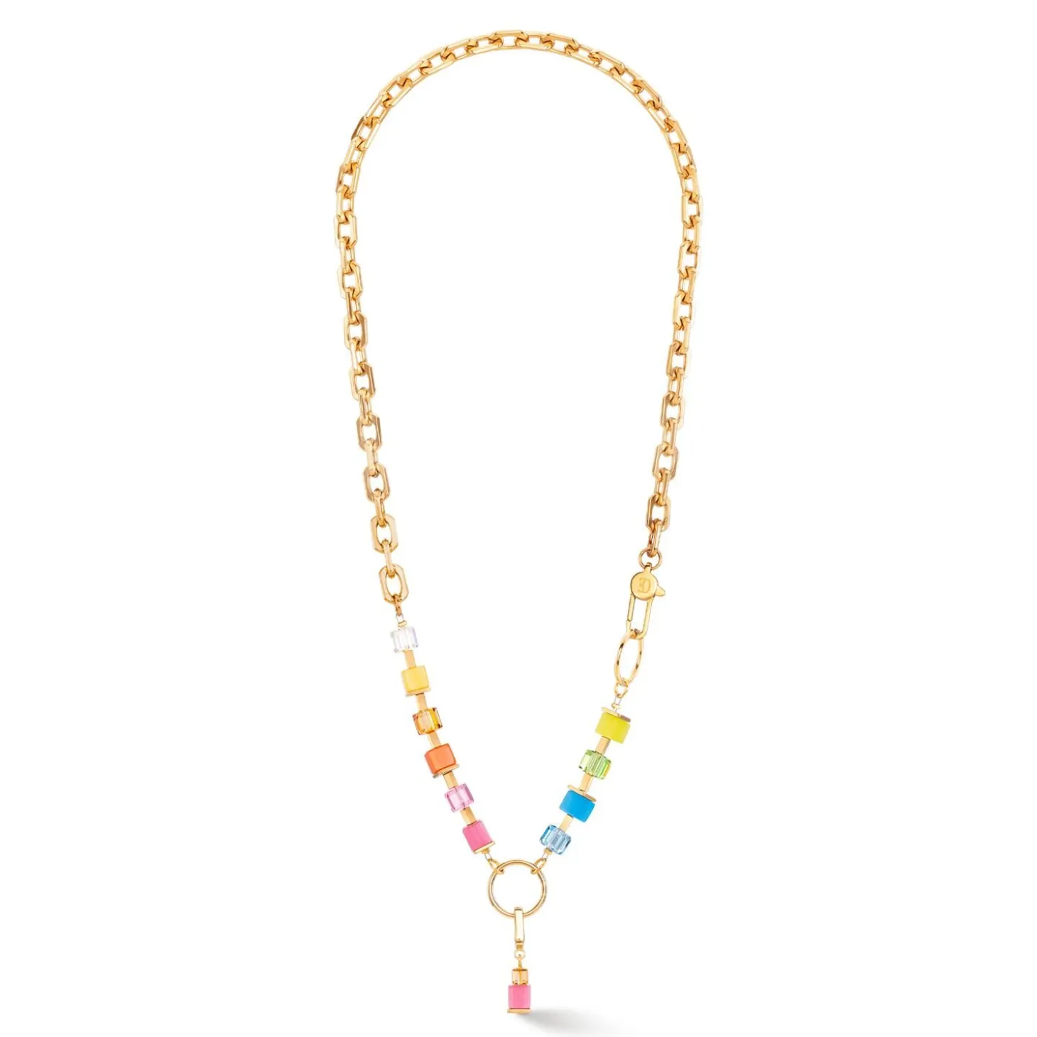 COEUR DE LION Lange Halsketten-Halskette Cube Fusion Charm Gold-Regenbogen