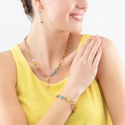 COEUR DE LION Lange Halsketten-Halskette Cube Fusion Charm Gold-Regenbogen