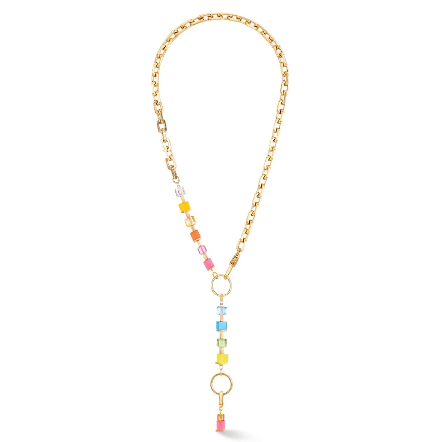 COEUR DE LION Lange Halsketten-Halskette Cube Fusion Charm Gold-Regenbogen