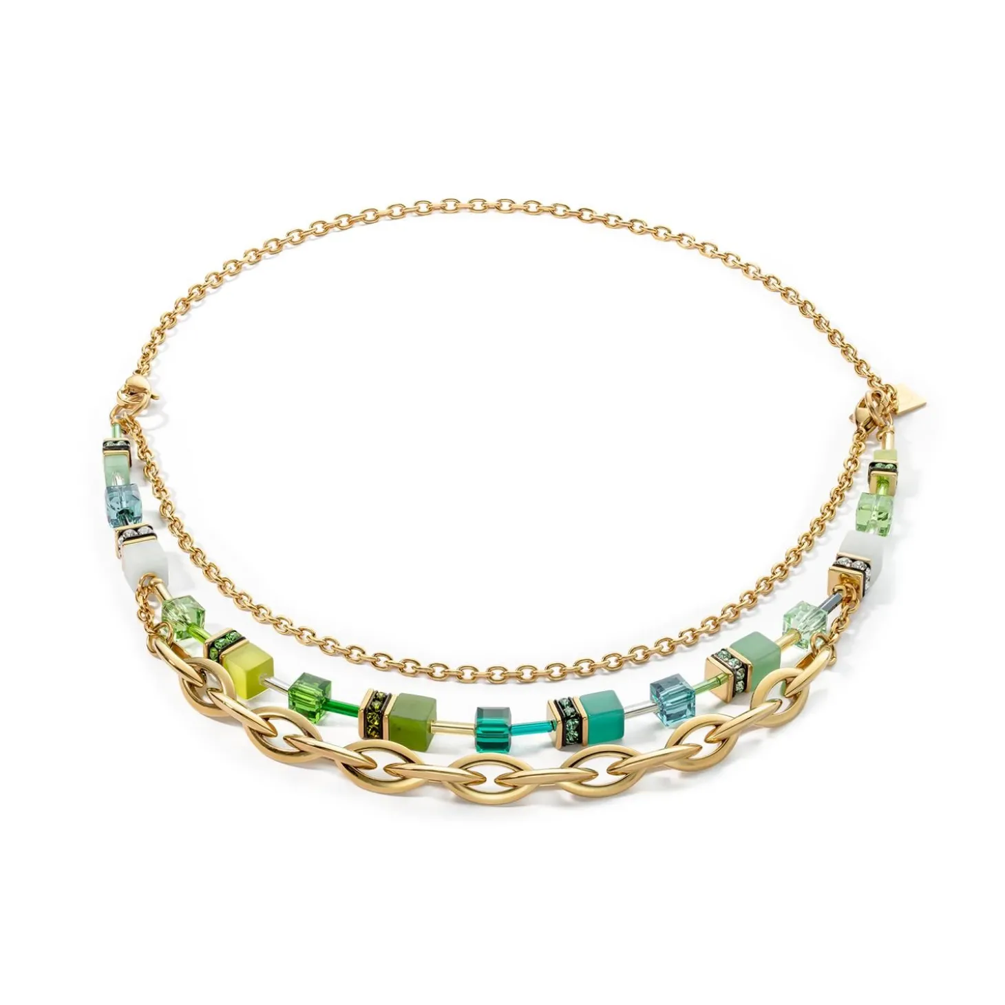 COEUR DE LION Multiwear-Halsketten-Halskette Geocube® Festive Layer Gold-Grün