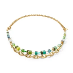 COEUR DE LION Multiwear-Halsketten-Halskette Geocube® Festive Layer Gold-Grün