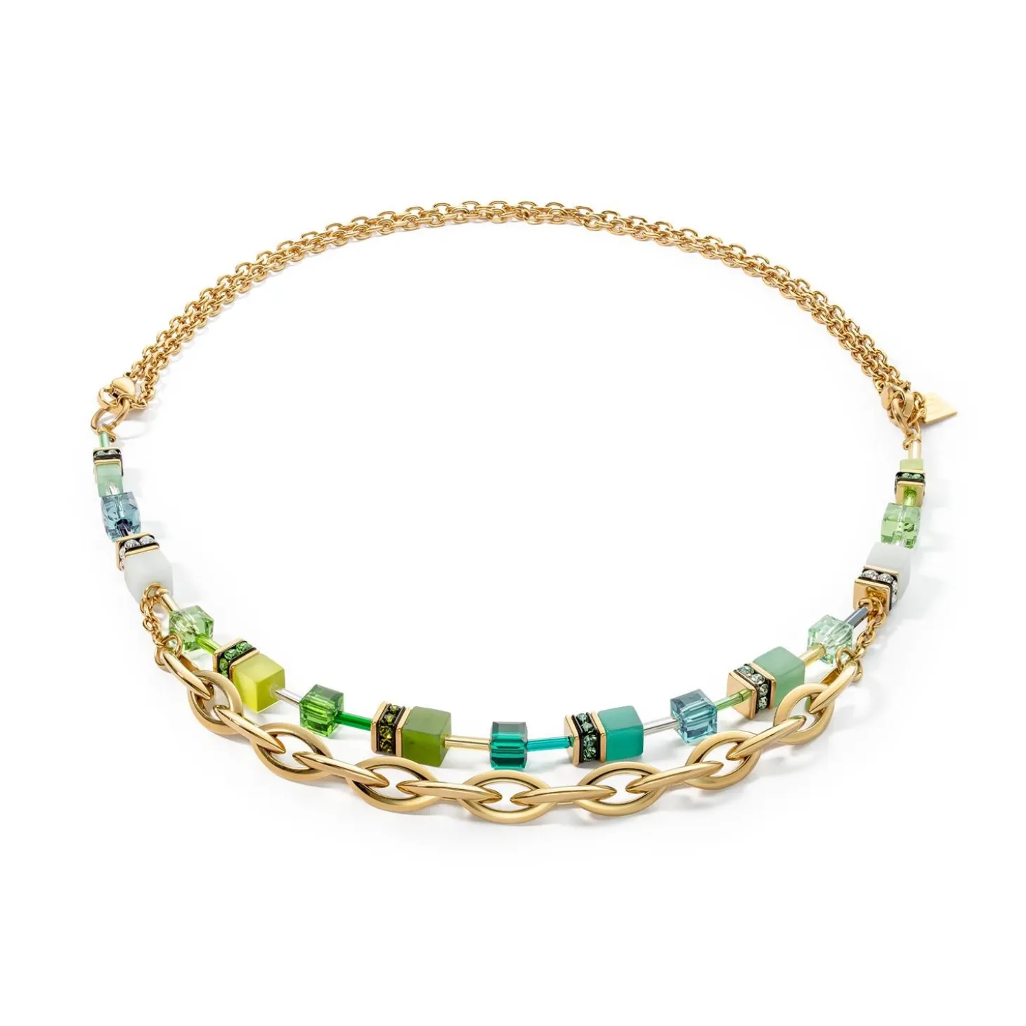 COEUR DE LION Multiwear-Halsketten-Halskette Geocube® Festive Layer Gold-Grün