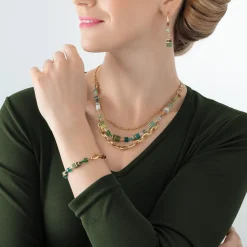 COEUR DE LION Multiwear-Halsketten-Halskette Geocube® Festive Layer Gold-Grün