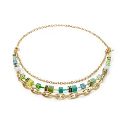 COEUR DE LION Geocube® Tone&In&Tone-Halskette Geocube® Festive Layer Gold-Grün