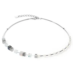 COEUR DE LION Geocube® Tone&In&Tone-Halskette Geocube® Fusion Precious Pearl Mix Silbergrau