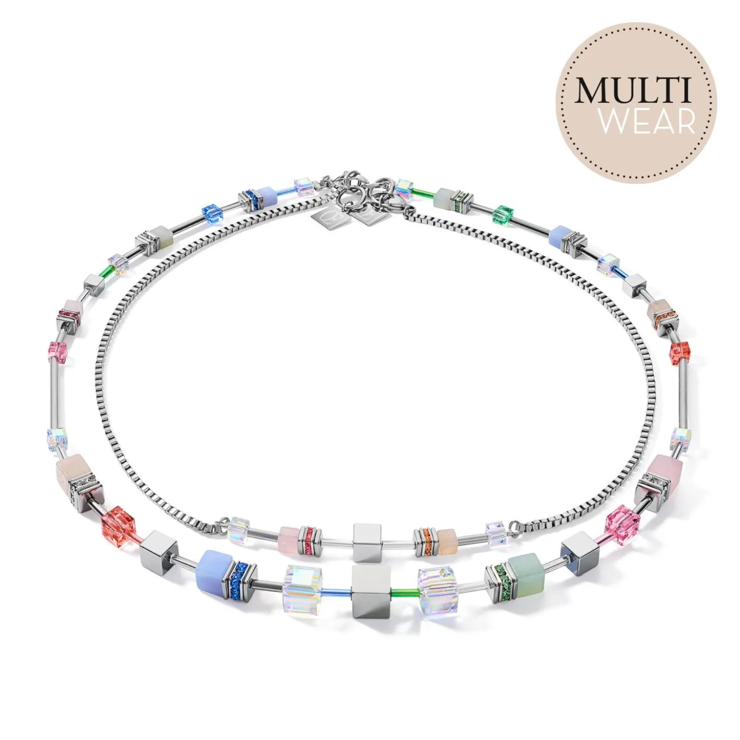 COEUR DE LION Multiwear-Halsketten-Halskette Geocube® Multitask 4-In-1 Summer Multi Pastell-Silber