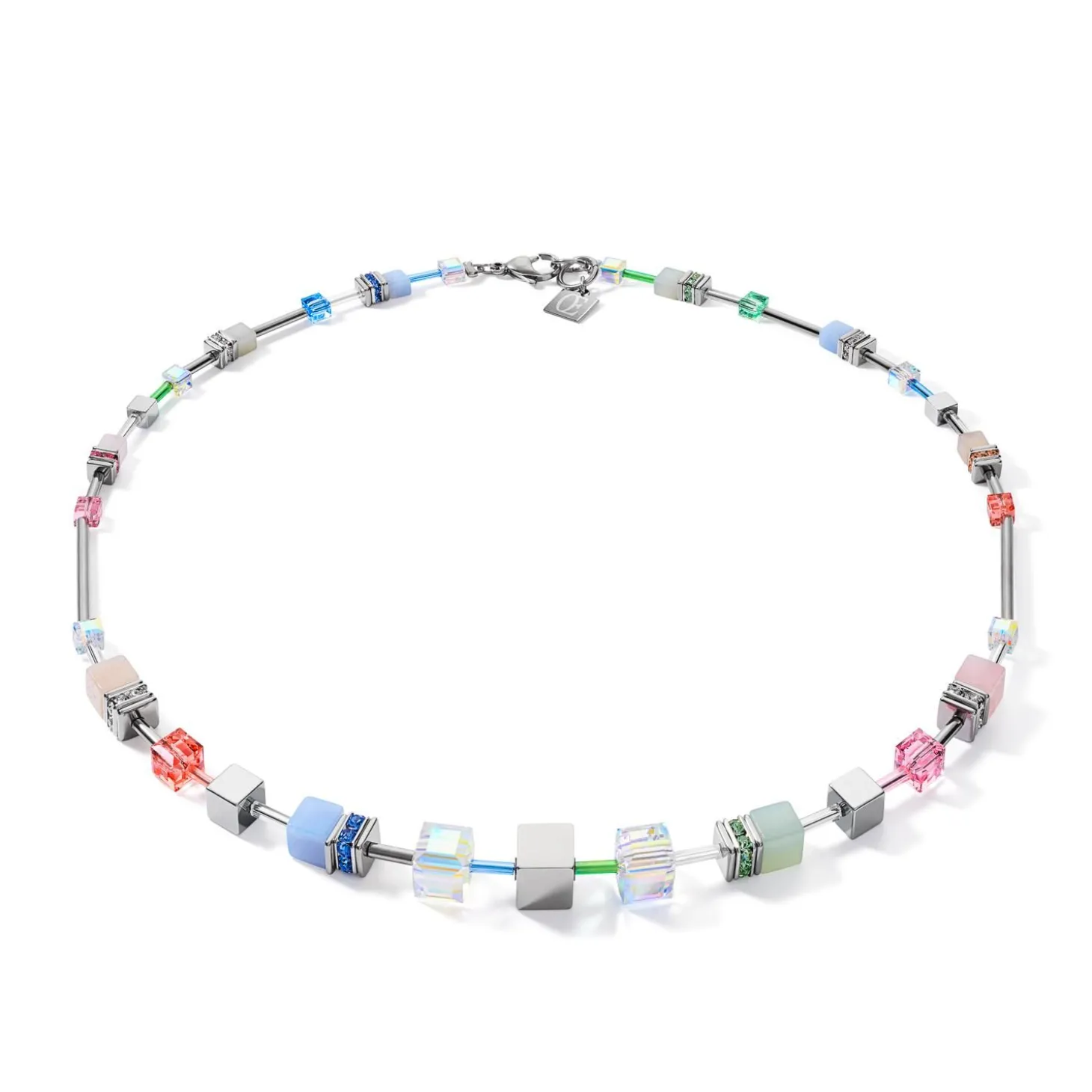 COEUR DE LION Multiwear-Halsketten-Halskette Geocube® Multitask 4-In-1 Summer Multi Pastell-Silber