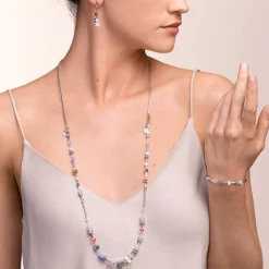 COEUR DE LION Multiwear-Halsketten-Halskette Geocube® Multitask 4-In-1 Summer Multi Pastell-Silber