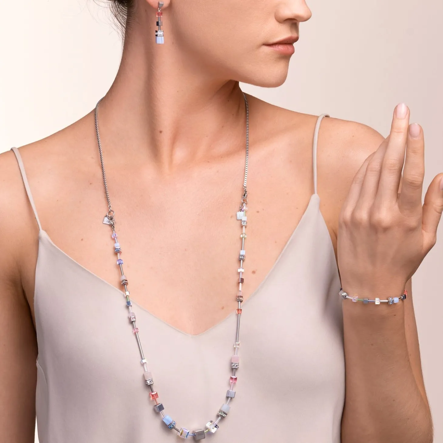 COEUR DE LION Multiwear-Halsketten-Halskette Geocube® Multitask 4-In-1 Summer Multi Pastell-Silber