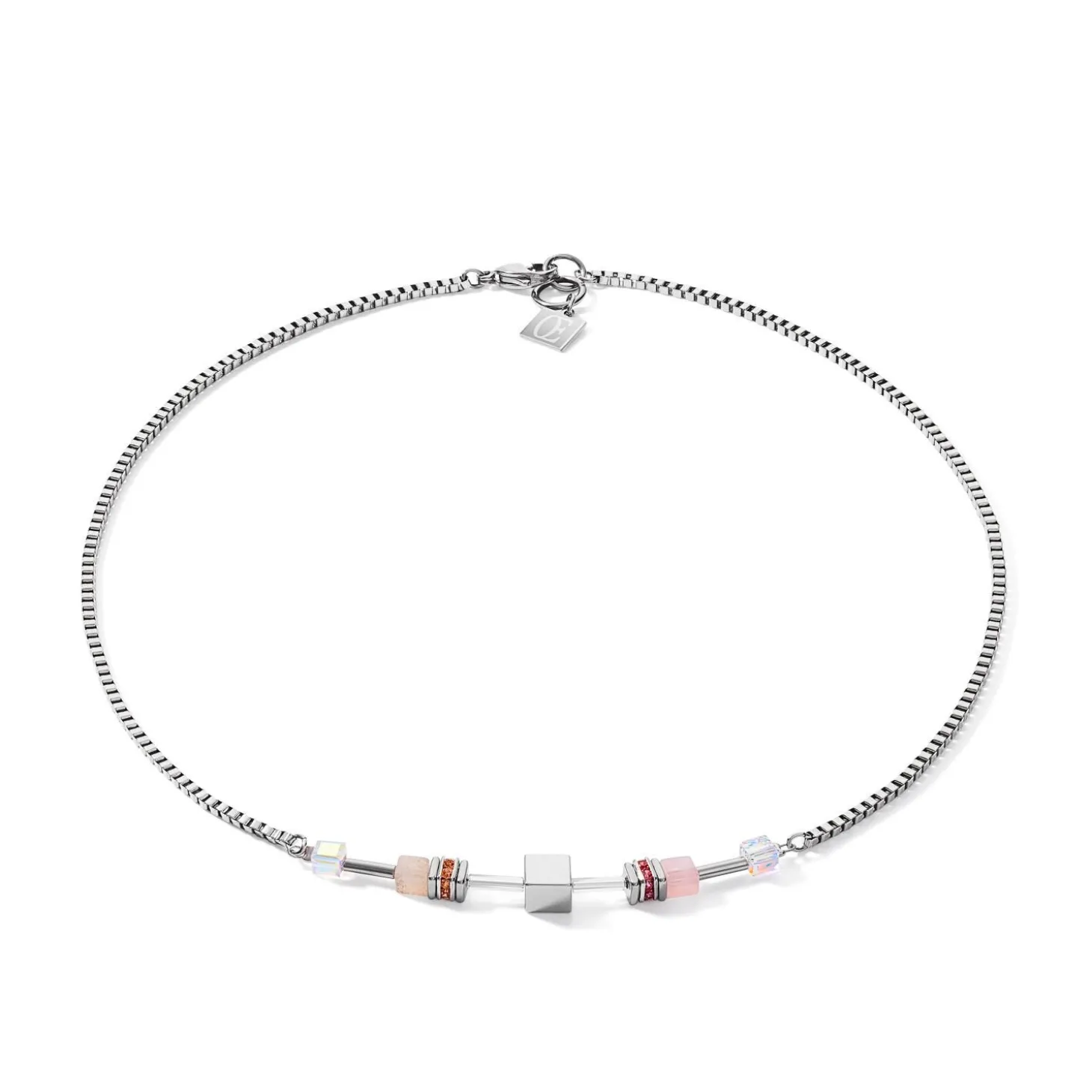 COEUR DE LION Multiwear-Halsketten-Halskette Geocube® Multitask 4-In-1 Summer Multi Pastell-Silber