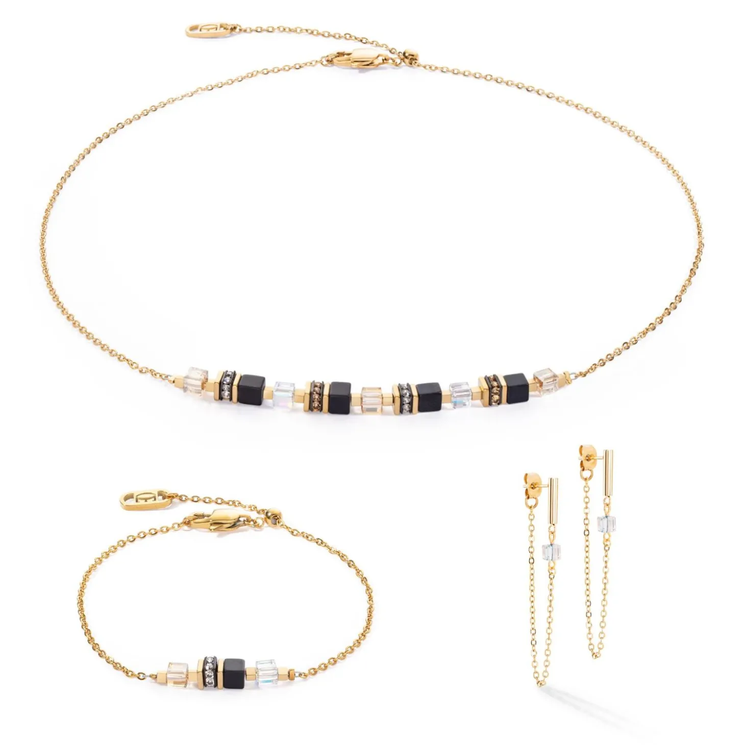 COEUR DE LION Edelsteinketten-Halskette Mini Cubes & Kette Gold-Schwarz