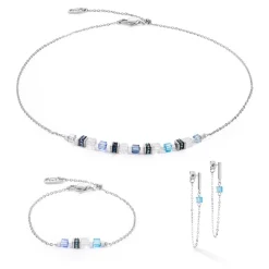 COEUR DE LION Edelsteinketten-Halskette Mini Cubes & Kette Silber-Blau