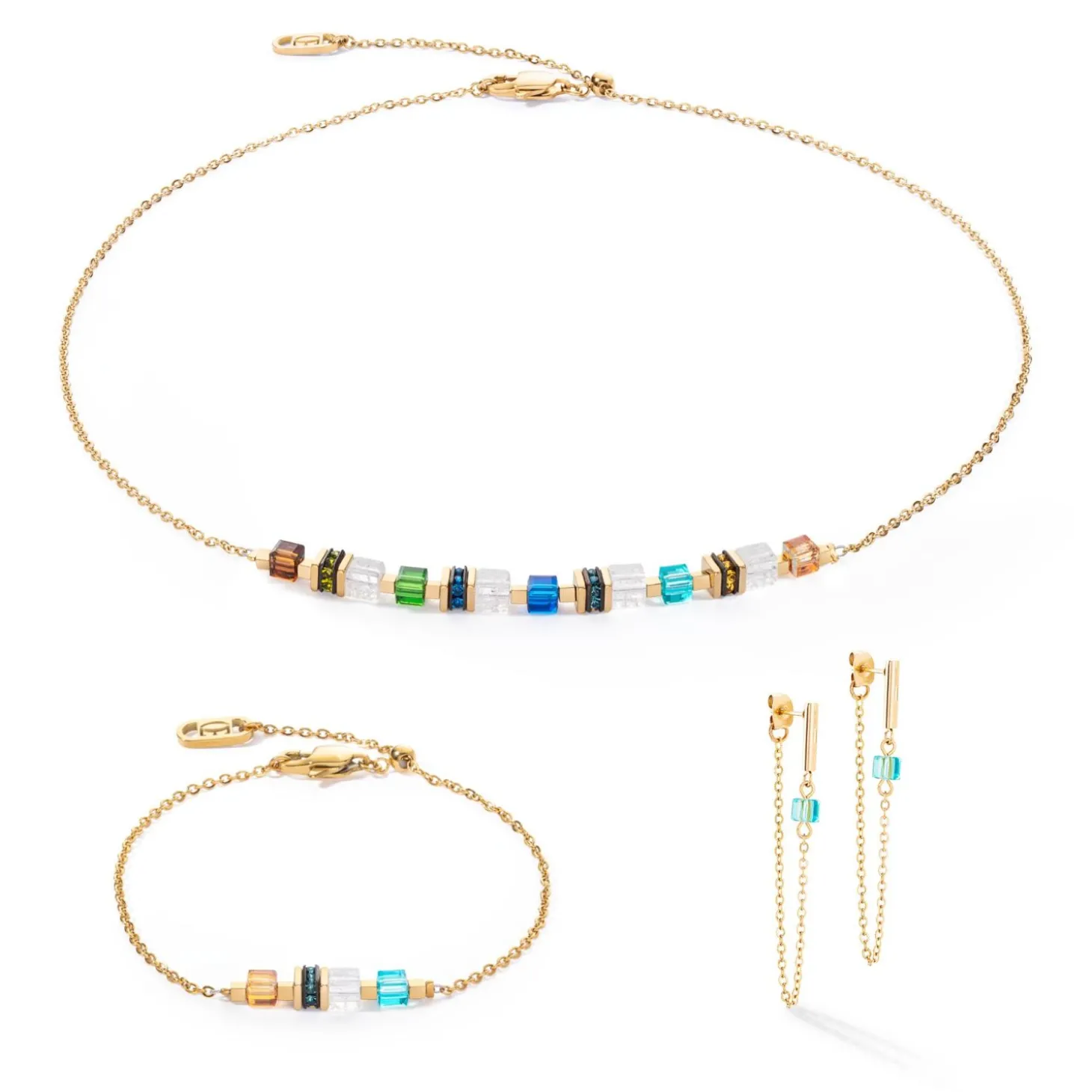 COEUR DE LION Edelsteinketten-Halskette Mini Cubes & Kette Gold-Mehrfarbig