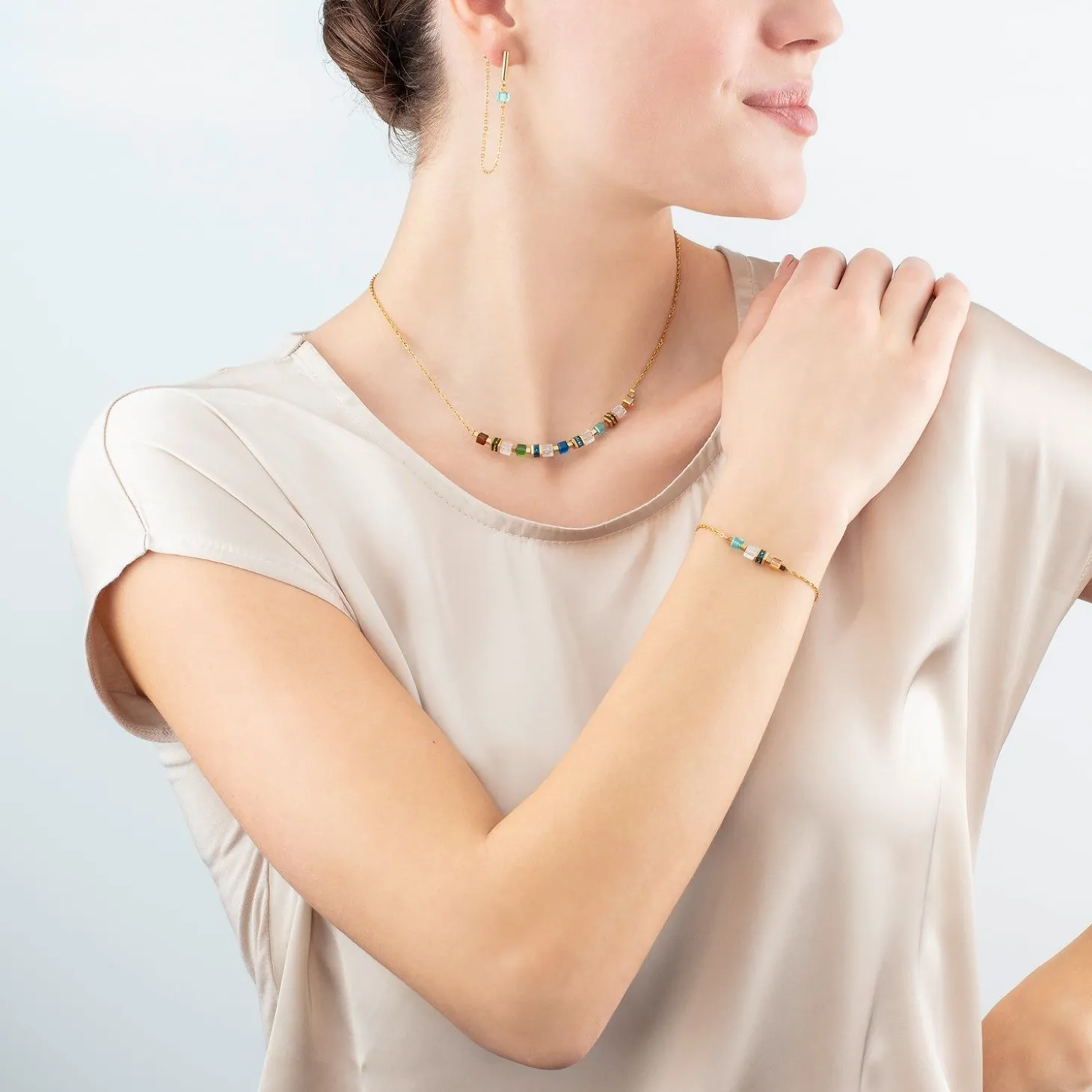 COEUR DE LION Edelsteinketten-Halskette Mini Cubes & Kette Gold-Mehrfarbig