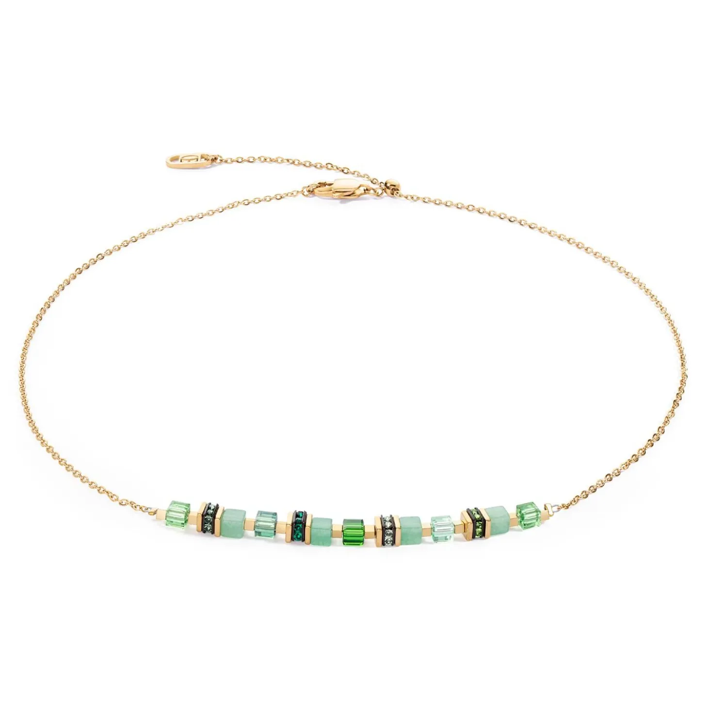 COEUR DE LION Edelsteinketten-Halskette Mini Cubes & Kette Gold-Grün