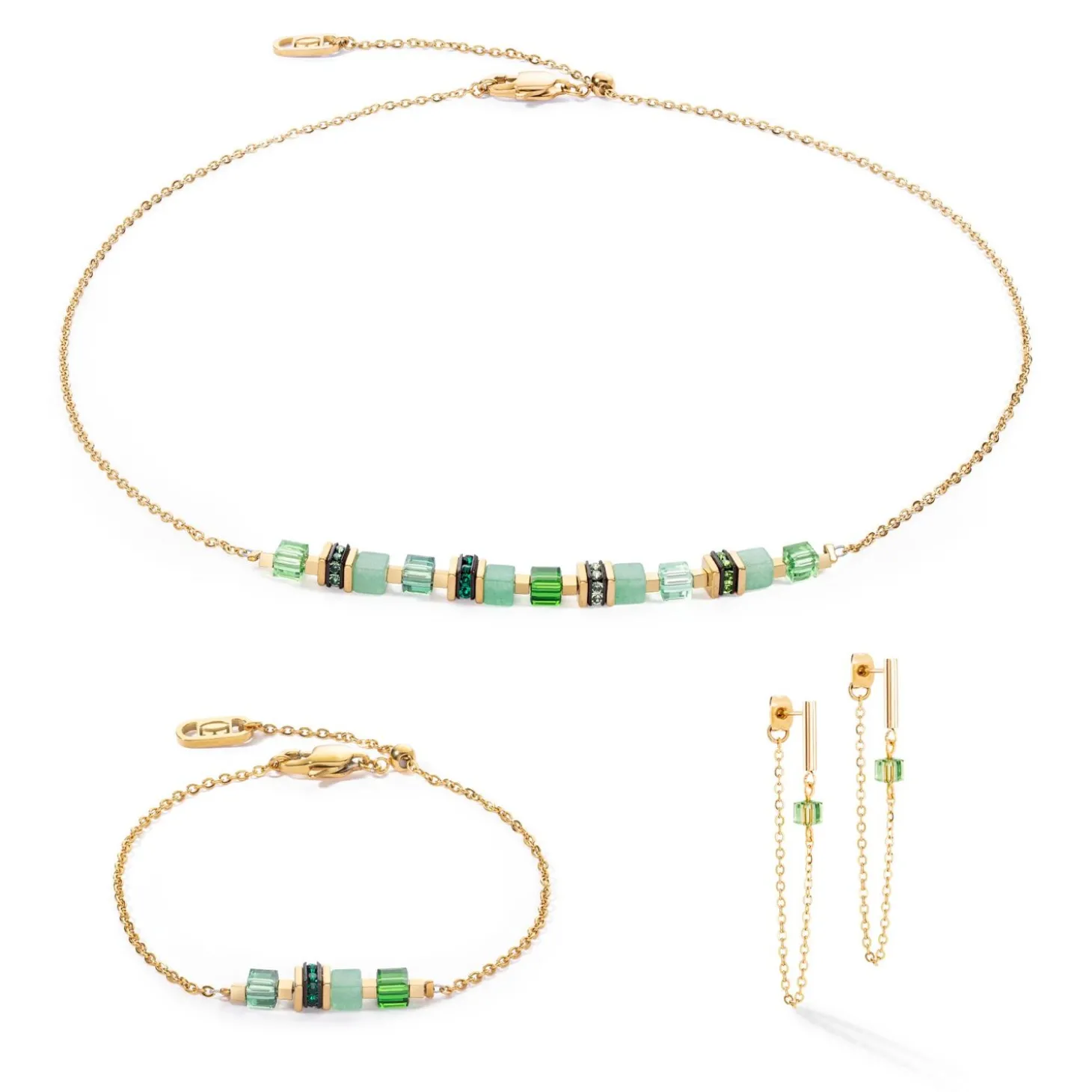 COEUR DE LION Edelsteinketten-Halskette Mini Cubes & Kette Gold-Grün