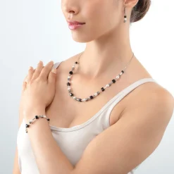 COEUR DE LION Perlenketten-Halskette Mysterious Cubes & Pearls Silber-Schwarz