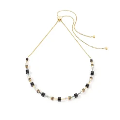 COEUR DE LION Geocube® Halsketten-Halskette Mysterious Cubes & Pearls Gold-Schwarz