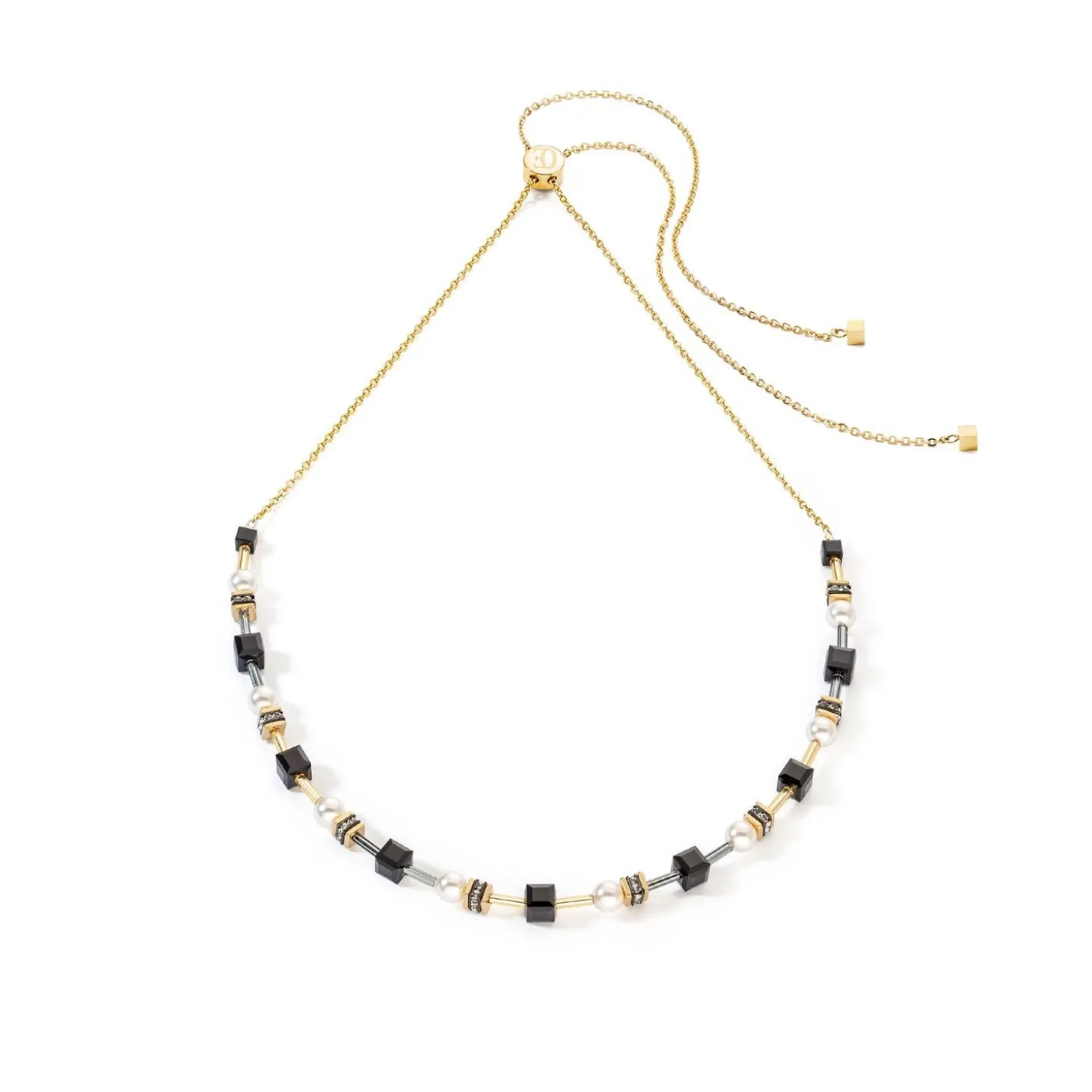 COEUR DE LION Geocube® Halsketten-Halskette Mysterious Cubes & Pearls Gold-Schwarz