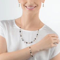 COEUR DE LION Geocube® Halsketten-Halskette Mysterious Cubes & Pearls Gold-Schwarz
