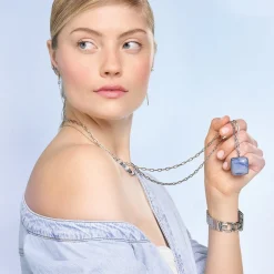 COEUR DE LION Edelsteinketten-Halskette Oe Amulett Quadratischer Aventurin Silber-Blau