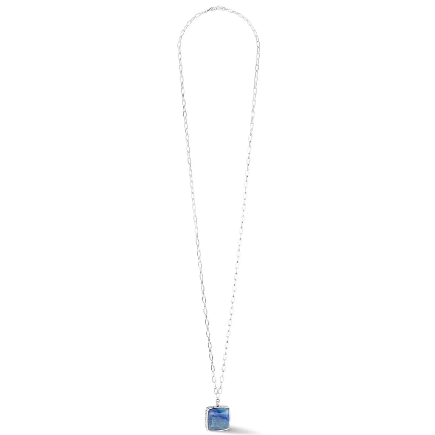 COEUR DE LION Lange Halsketten-Halskette Oe Amulett Quadratischer Aventurin Silber-Blau