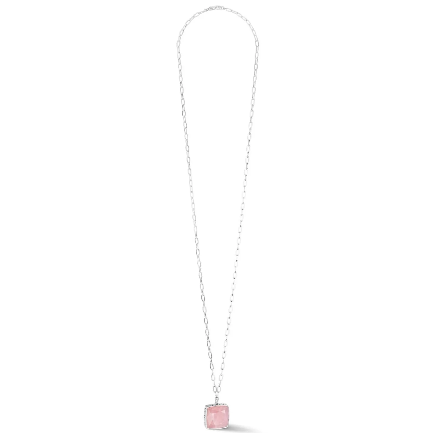 COEUR DE LION Lange Halsketten-Halskette Oe Amulett Quadratischer Rosenquarz Silber-Rosa