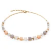 COEUR DE LION Edelsteinketten-Halskette Precious Statement Cubes Grau-Pfirsich