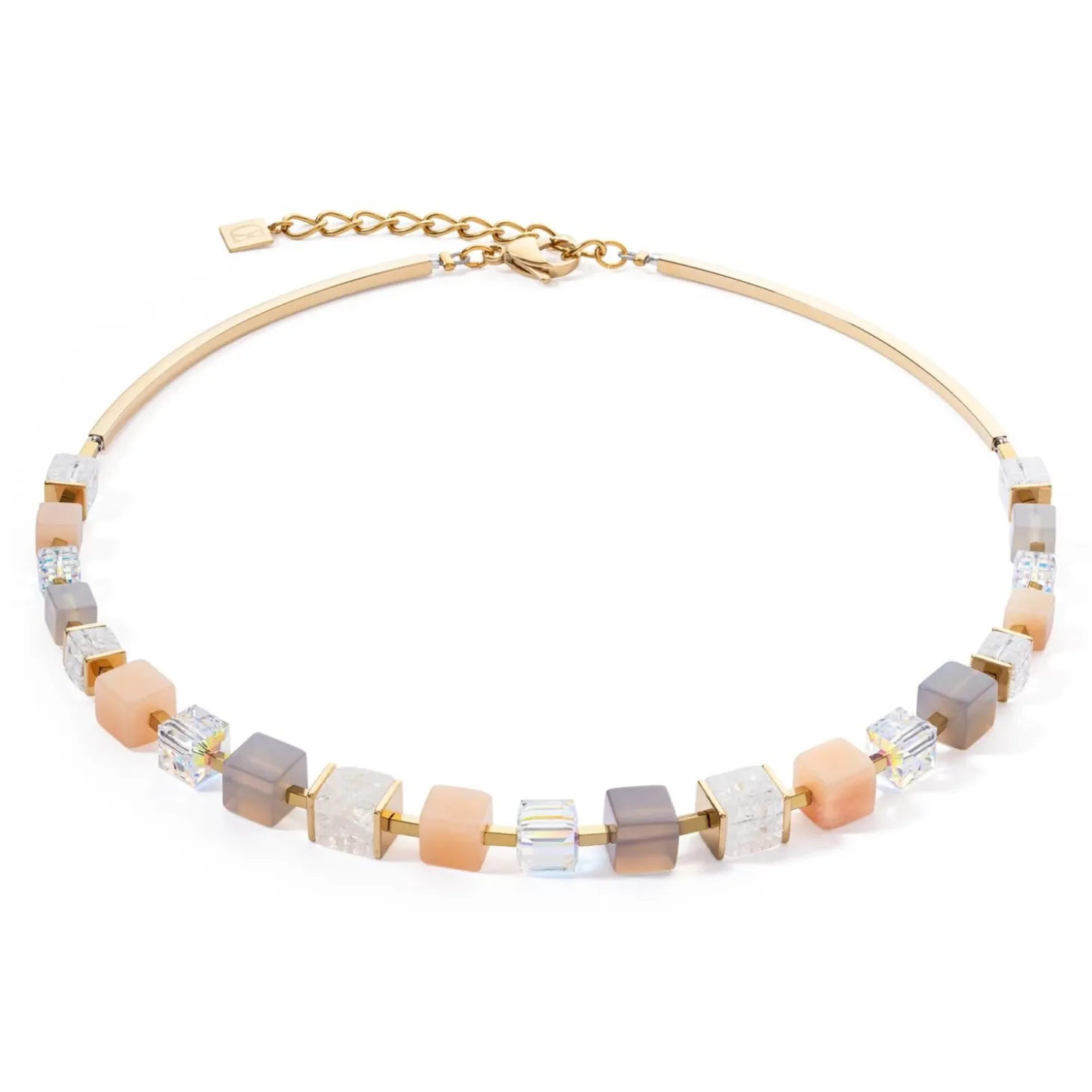 COEUR DE LION Edelsteinketten-Halskette Precious Statement Cubes Grau-Pfirsich