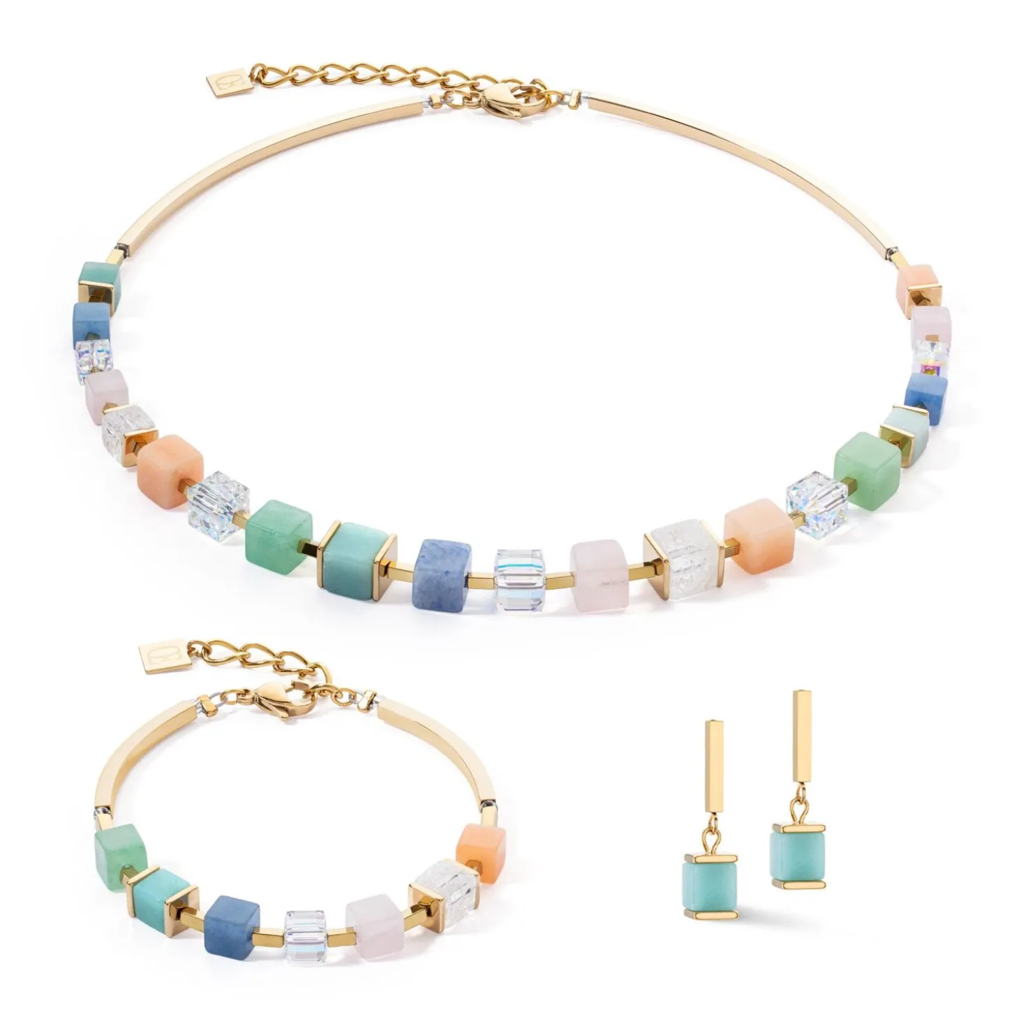 COEUR DE LION Edelsteinketten-Halskette Precious Statement Cubes Mehrfarbig-Sanft