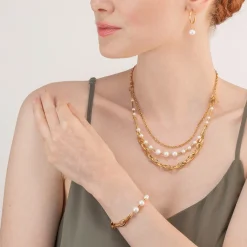 COEUR DE LION Multiwear-Halsketten-Halskette Süßwasserperlen & klobige Kette Navette Multiwear Weißgold