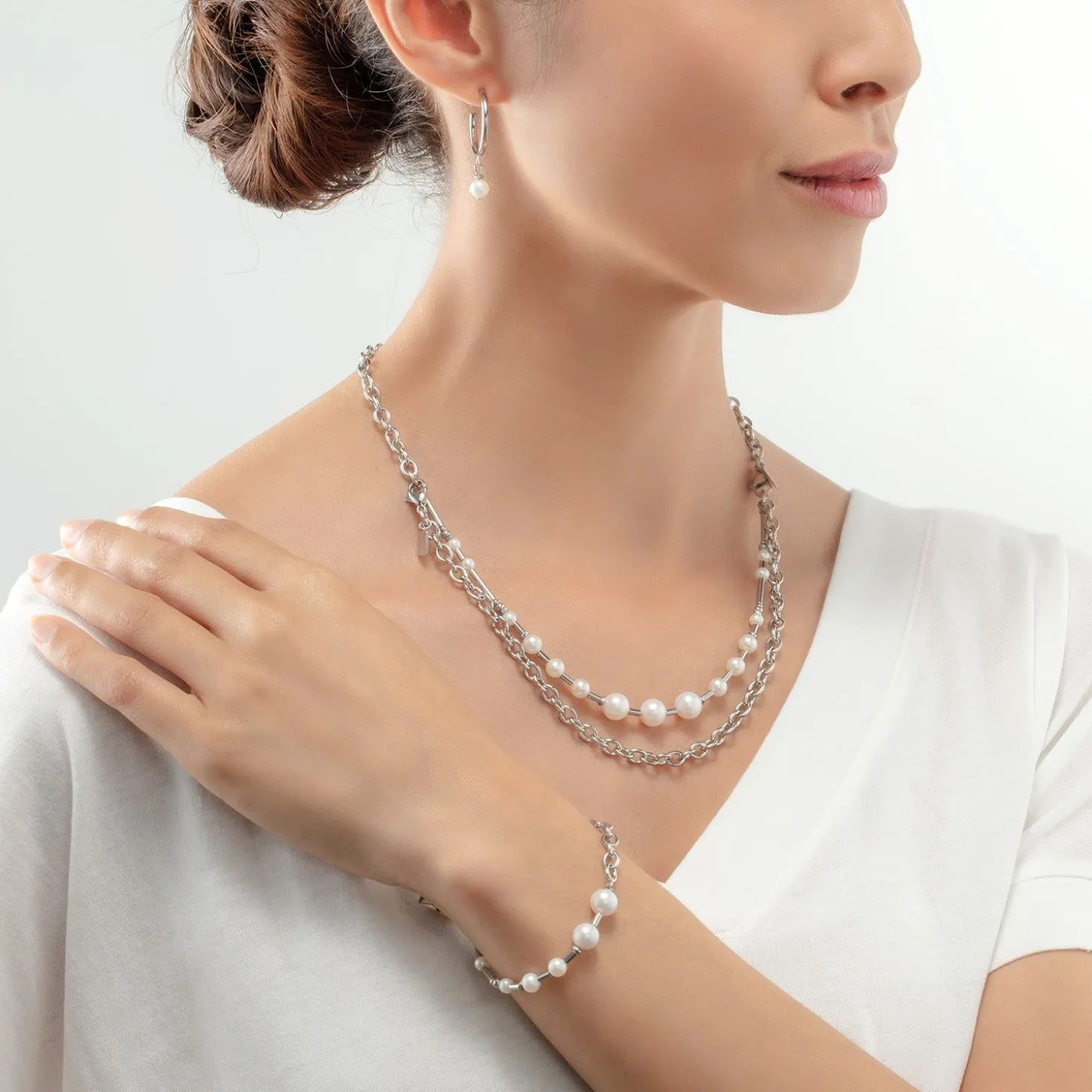 COEUR DE LION Multiwear-Halsketten-Halskette Süßwasserperlen & Kette Multiwear Silber