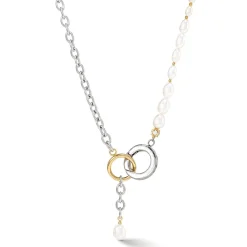 COEUR DE LION Hochzeit-Halskette Y & Ovale Süßwasserperlen mit O-Ring Bicolor