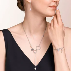 COEUR DE LION Hochzeit-Halskette Y-Kette & Ring Süßwasserperlen & Edelstahl Weiß-Silber