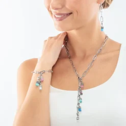COEUR DE LION Multiwear-Halsketten-Happy Iconic Cube Charm Halskette Silber Pastell