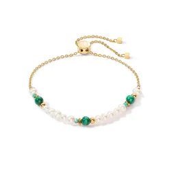 COEUR DE LION Echter Stein-Harmonie-Armband aus Süßwasserperlen und Malachitgold
