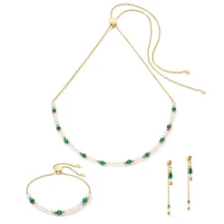 COEUR DE LION Echter Stein-Harmonie-Armband aus Süßwasserperlen und Malachitgold