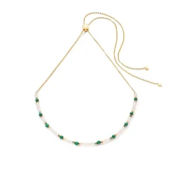 COEUR DE LION Perlenketten-Harmonie-Halskette, Süßwasserperlen, Malachit und Gold