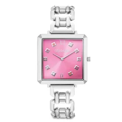 COEUR DE LION Uhren-Ikonische Cube-Statement-Uhr Viva Magenta Silber