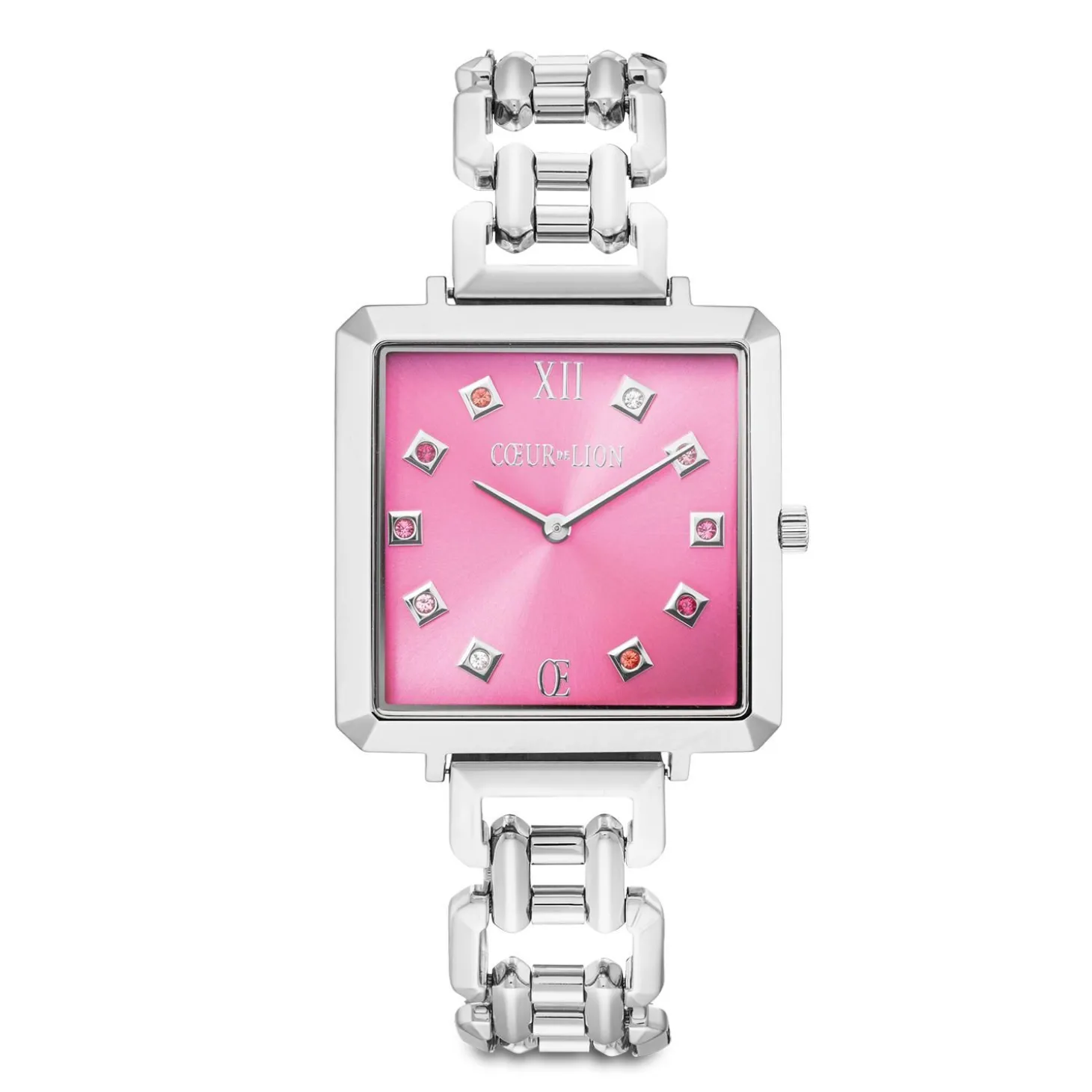 COEUR DE LION Uhren-Ikonische Cube-Statement-Uhr Viva Magenta Silber