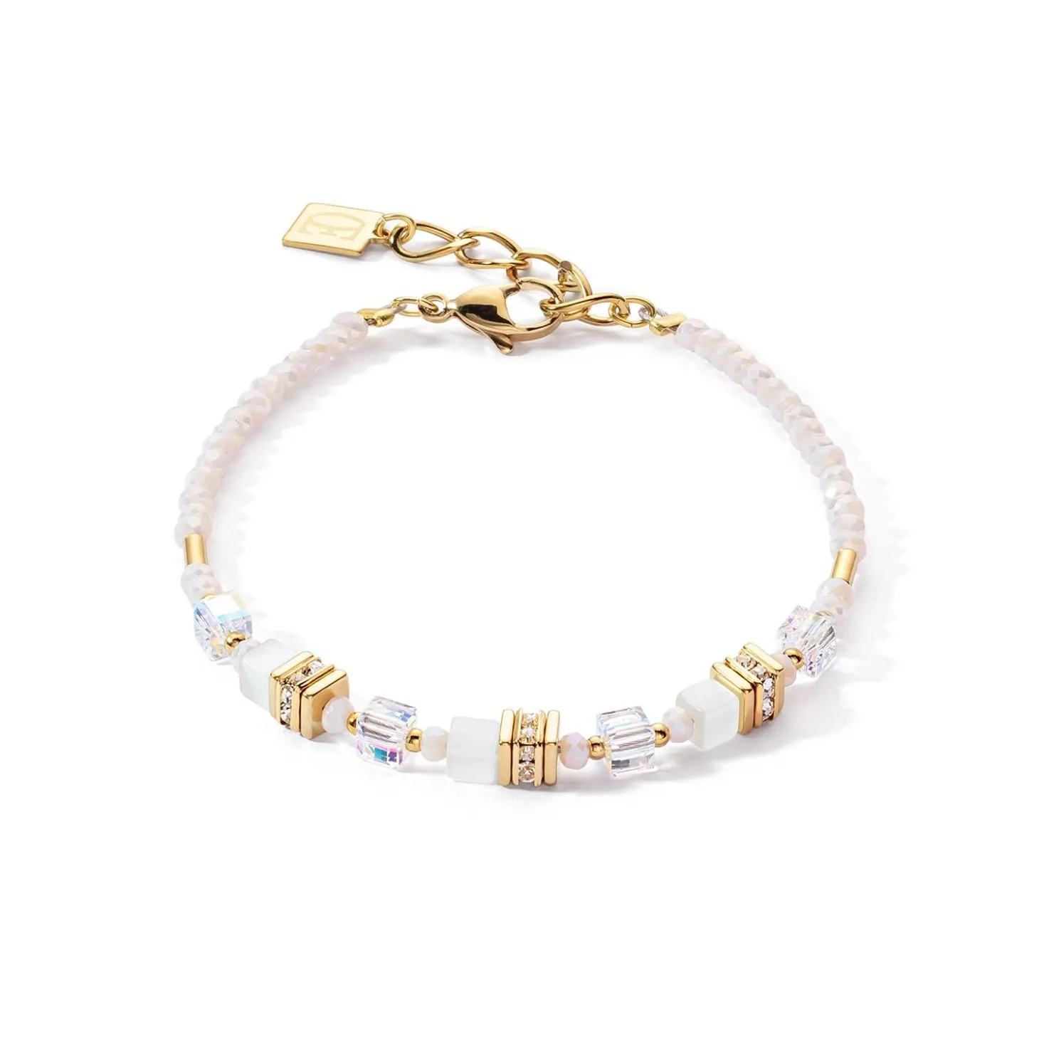 COEUR DE LION Hochzeit-Mini Cubes Armband Gold Weiß