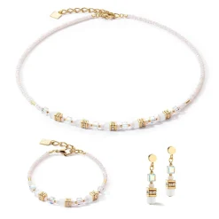 COEUR DE LION Hochzeit-Mini Cubes Armband Gold Weiß