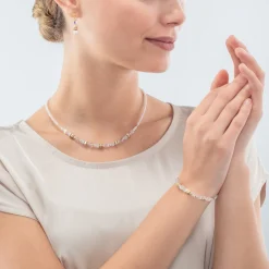COEUR DE LION Hochzeit-Mini Cubes Halskette Gold Weiß