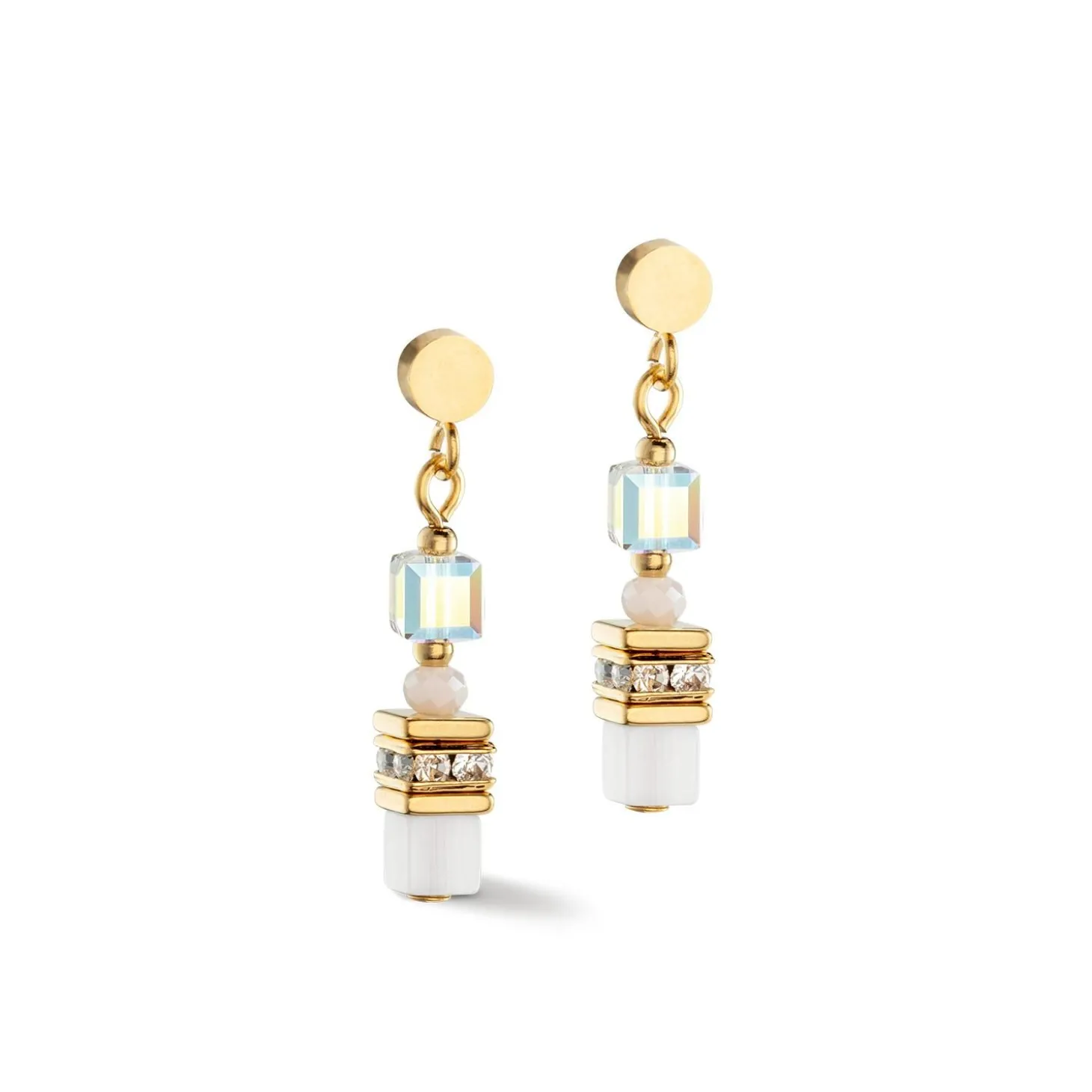 COEUR DE LION Ohrstecker-Mini Cubes Ohrringe Gold Weiß