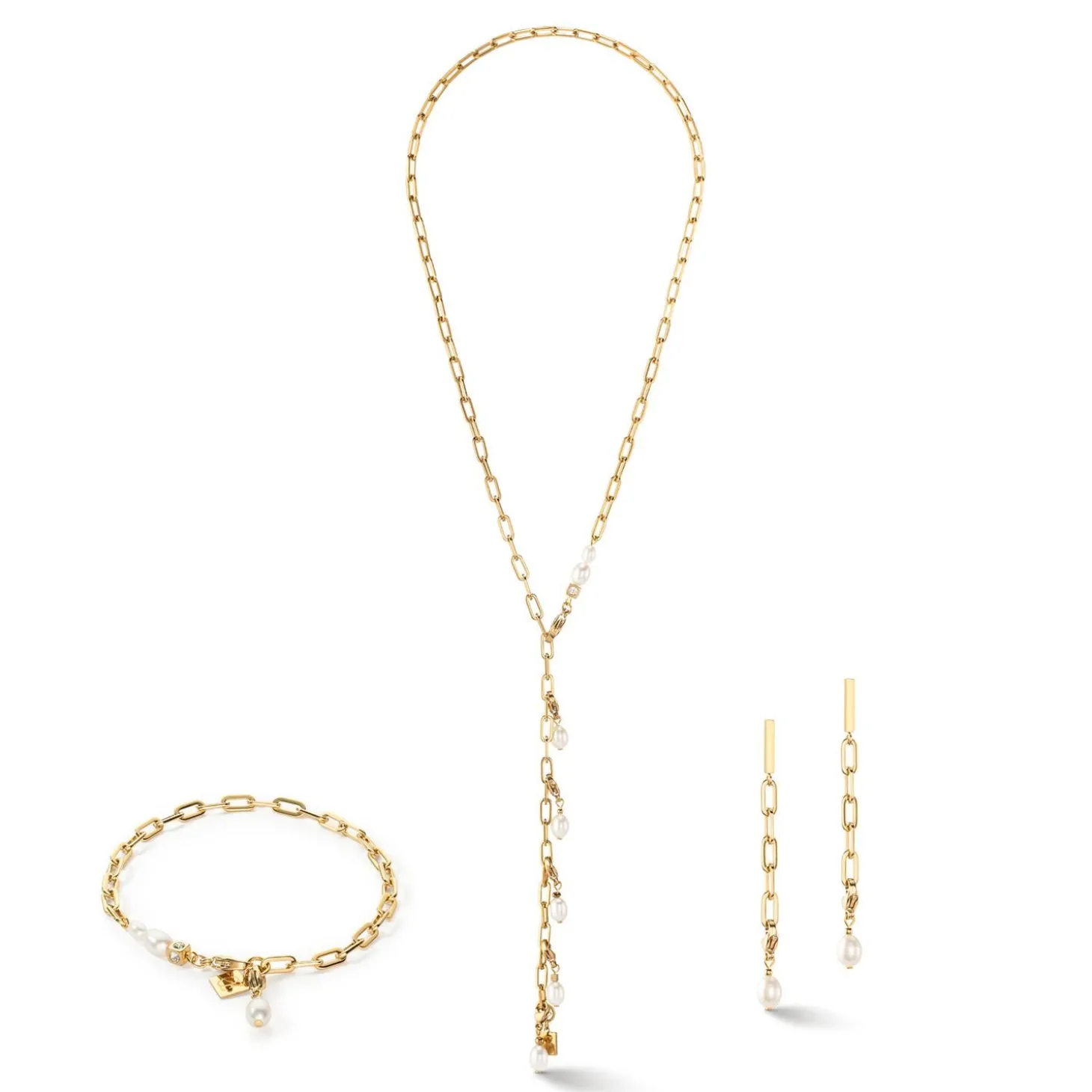 COEUR DE LION Perlenketten-Moderne Halskette mit Süßwasserperlenanhängern in Gold