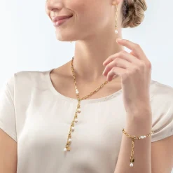 COEUR DE LION Perlenketten-Moderne Halskette mit Süßwasserperlenanhängern in Gold