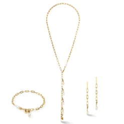 COEUR DE LION Wasserfall-Ohrringe-Moderne Kettenohrringe mit Süßwasserperlenanhängern in Gold